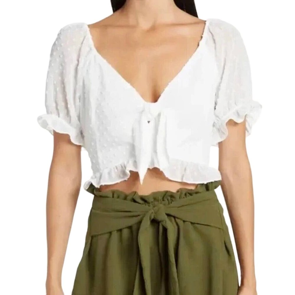 BCBGeneration Clip-Dot Knot-Front Crop Top Size Large White NWOT - 0155